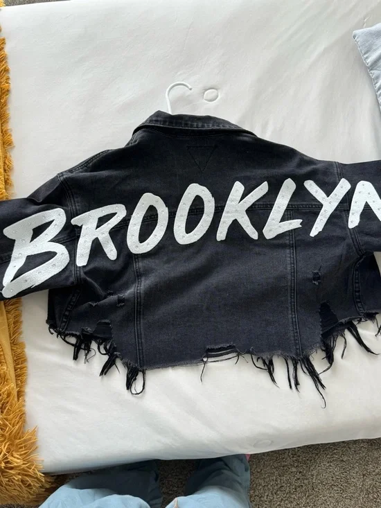 Trio Urban Brooklyn cropped black denim jacket S/M - Picture 3 of 5